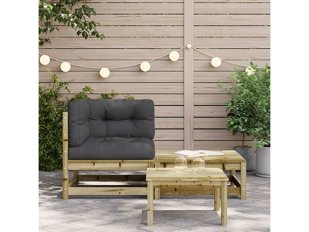 Canapé d'angle de jardin avec coussins et repose-pieds FR21656