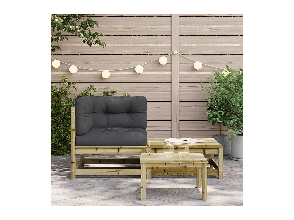 Canapé d'angle de jardin avec coussins et repose-pieds FR21656