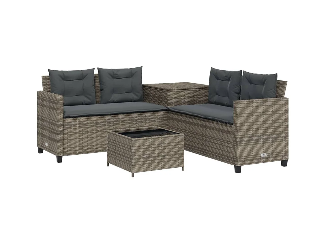 Canapé de jardin avec table et coussins en forme de L gris FR107826