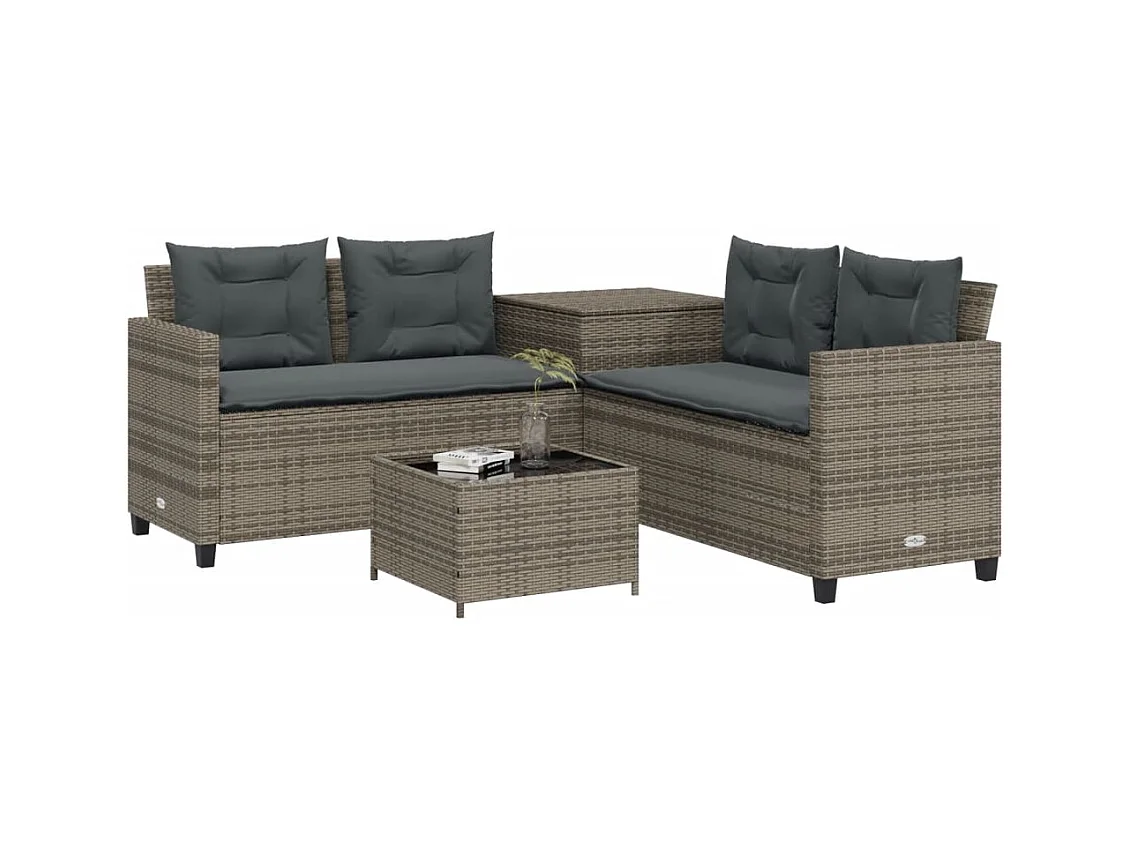 Canapé de jardin avec table et coussins en forme de L gris FR107826