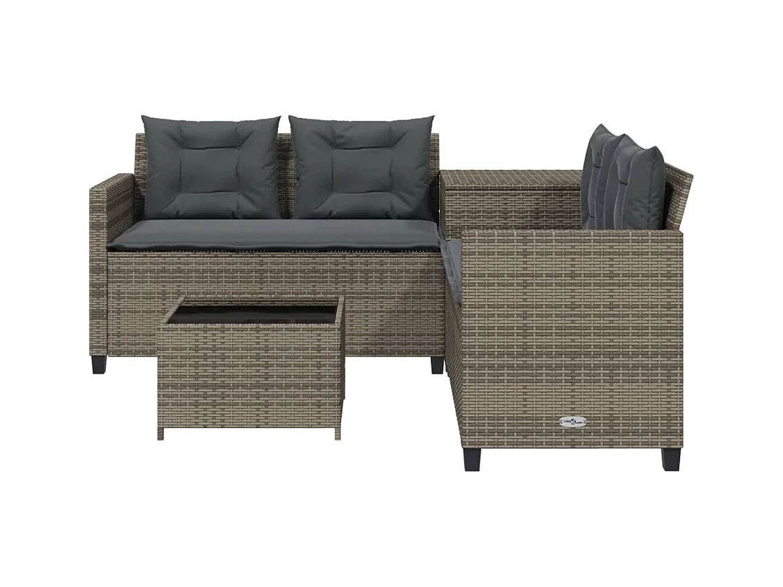 Canapé de jardin avec table et coussins en forme de L gris FR107826