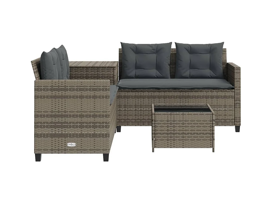 Canapé de jardin avec table et coussins en forme de L gris FR107826