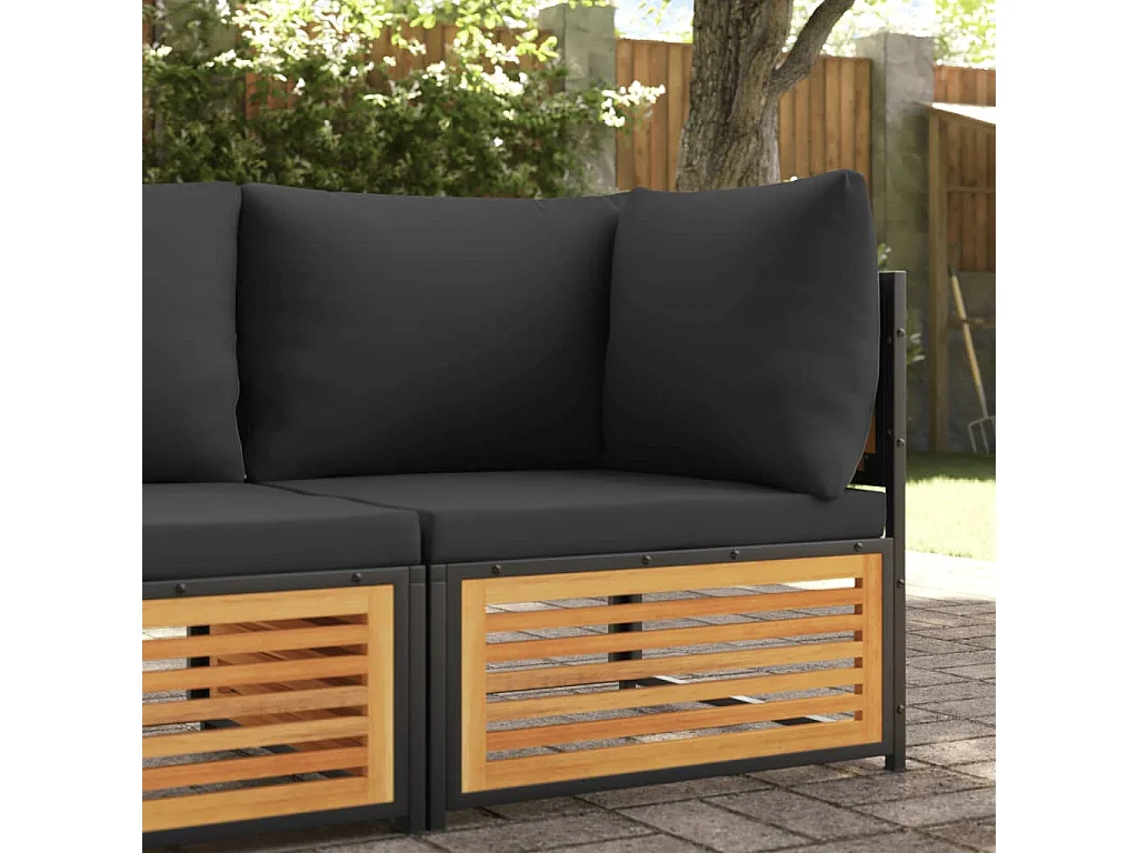 Canapé d'angle de jardin avec coussins bois massif d'acacia FR53275