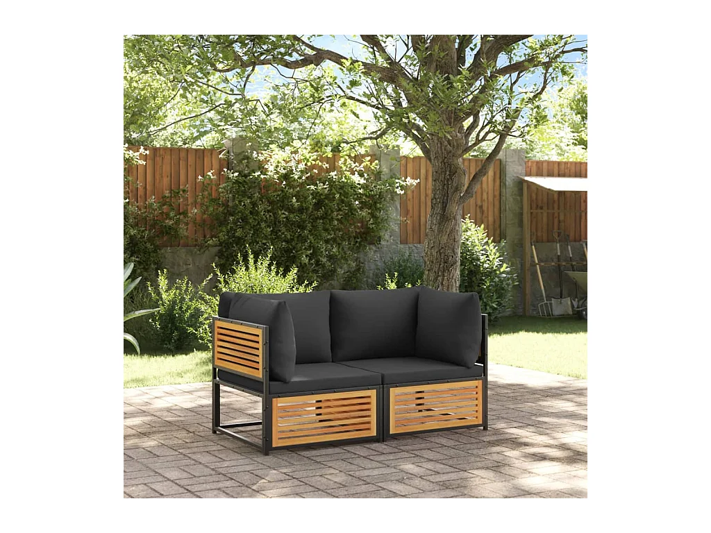 Canapé d'angle de jardin avec coussins bois massif d'acacia FR53275