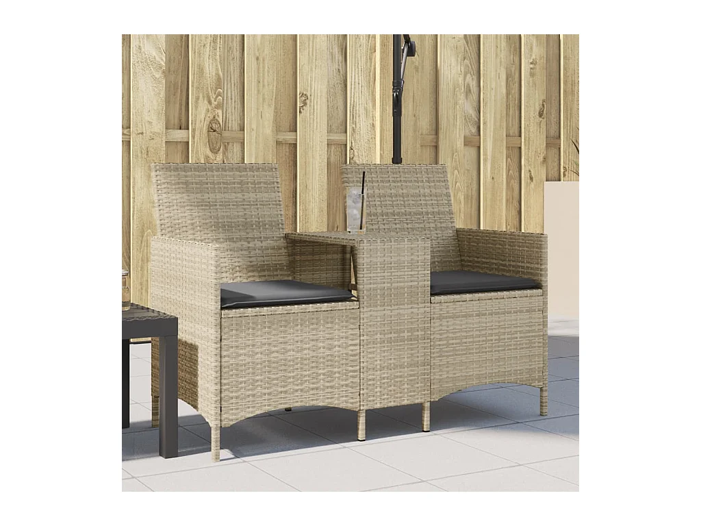 Canapé de jardin 2 places avec table et coussins résine tressée FR109903