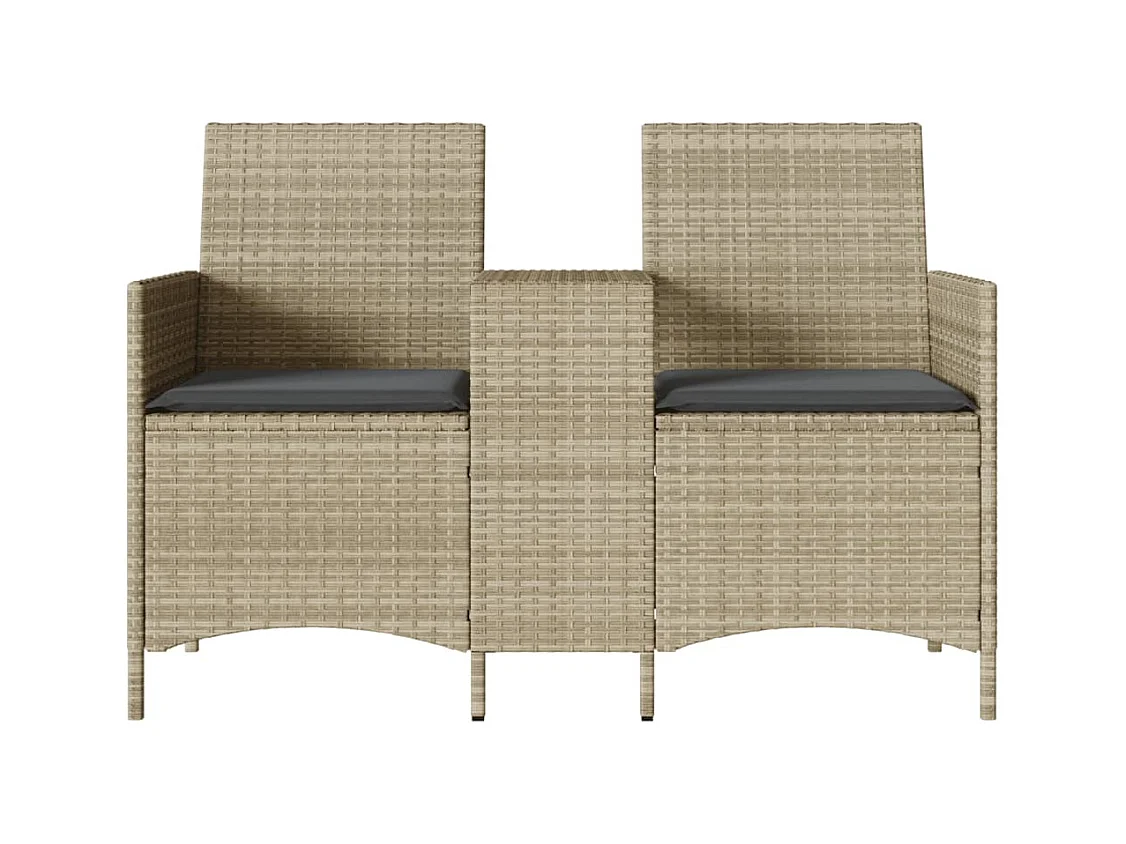 Tuinbank 2-zits met tafel en kussens poly rattan lichtgrijs BE314434