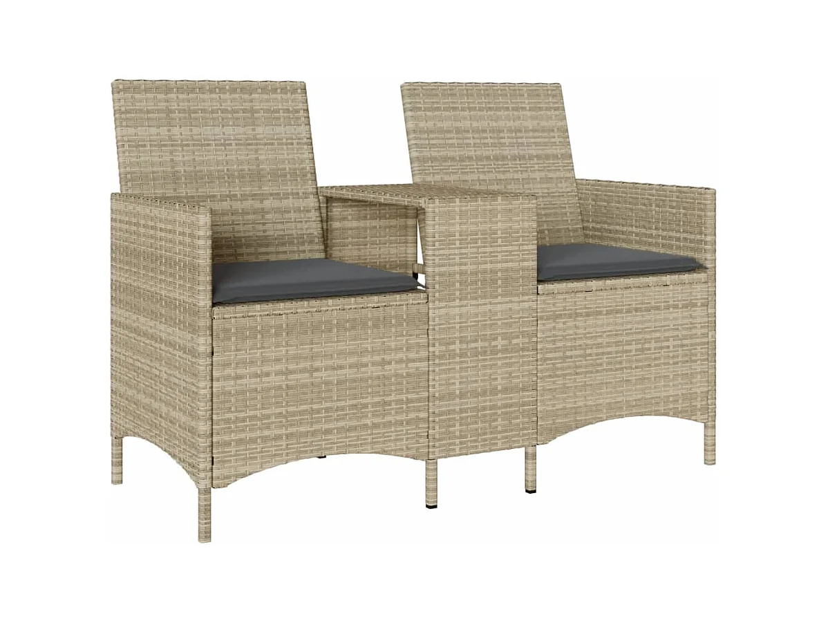 Tuinbank 2-zits met tafel en kussens poly rattan lichtgrijs BE314434