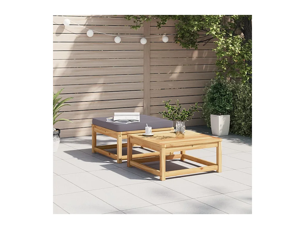 Canapé de jardin - Repose-pied de jardin avec coussins bois massif d'acacia FR64217