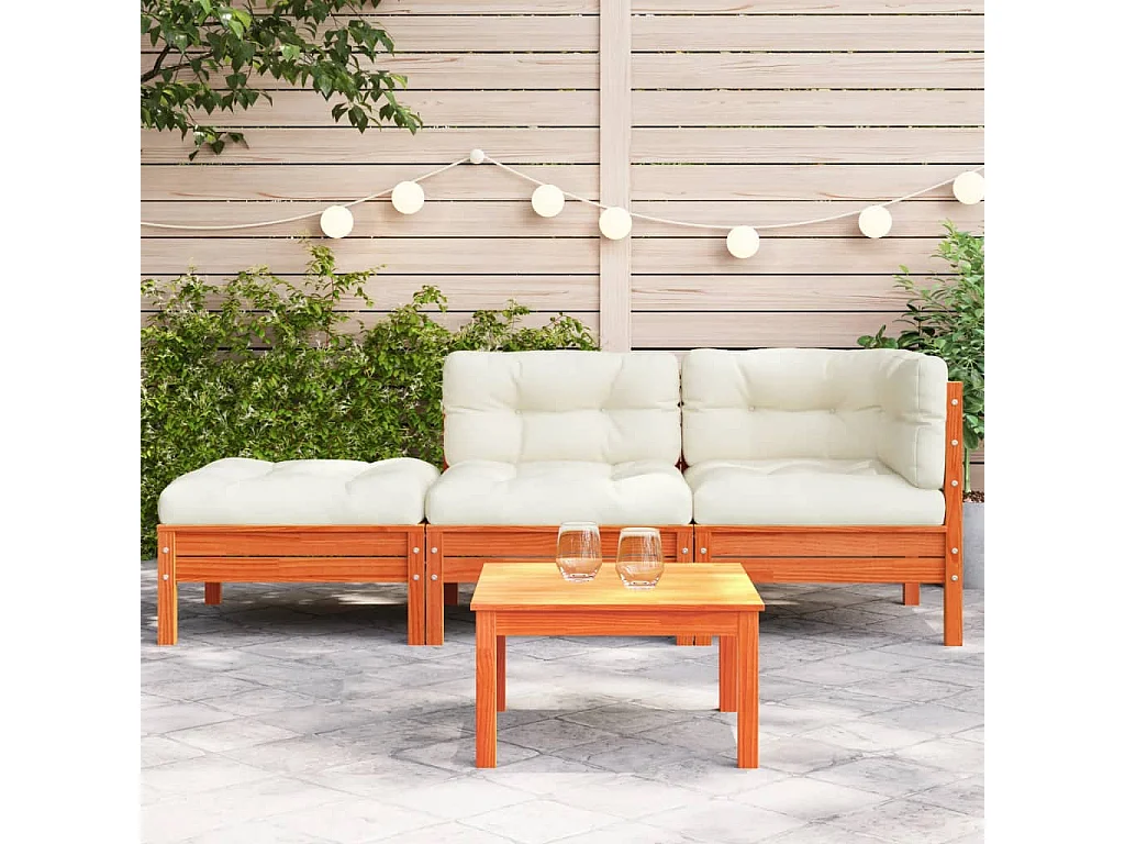 Canapé de jardin avec coussins et repose-pied 2 places FR56407