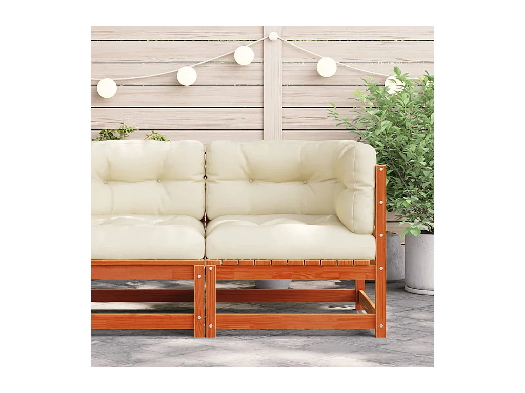 Canapé d'angle de jardin coussins cire marron bois pin massif FR19391