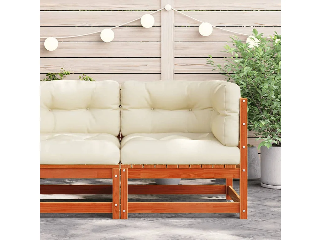 Canapé d'angle de jardin coussins cire marron bois pin massif FR19391