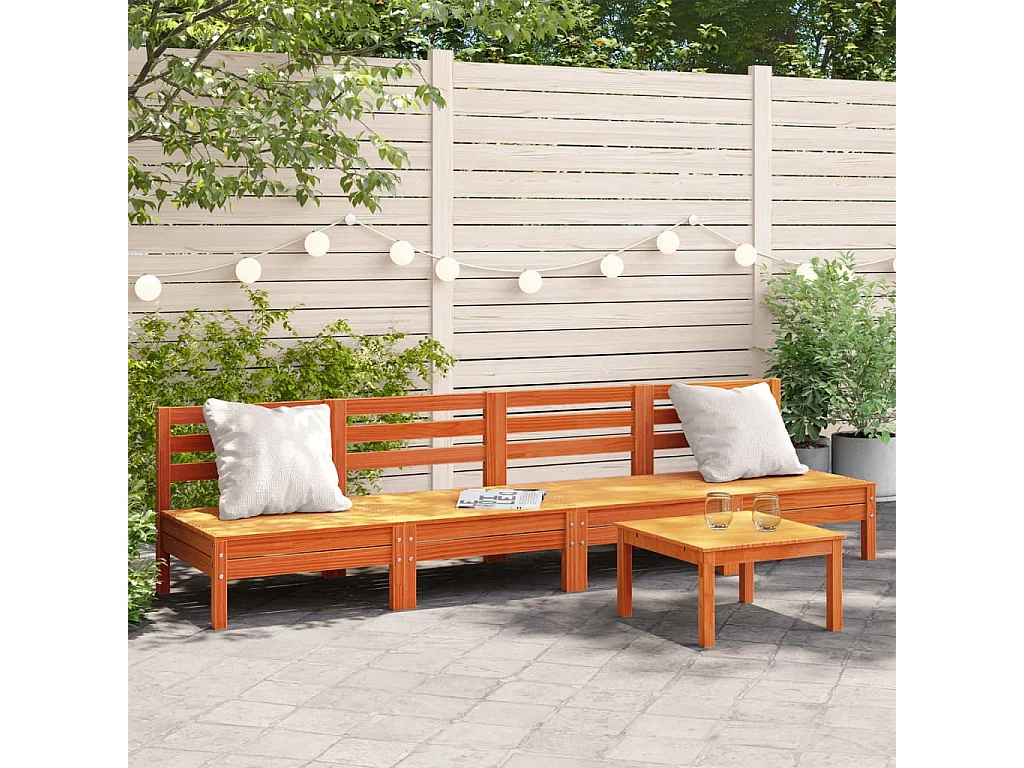 Canapés de jardin sans accoudoirs 4 pcs cire marron bois massif FR28259