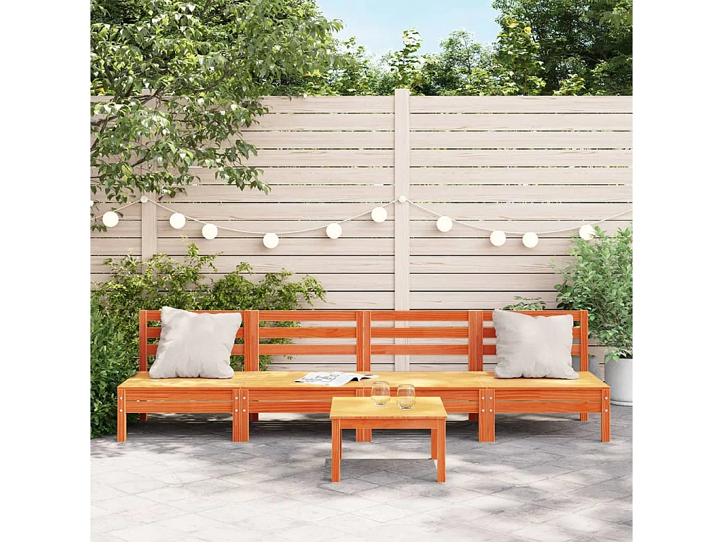 Canapés de jardin sans accoudoirs 4 pcs cire marron bois massif FR28259