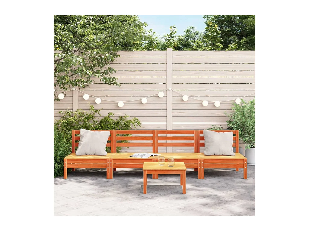 Tuinbanken 4 st zonder armleuning massief grenenhout wasbruin BE372277