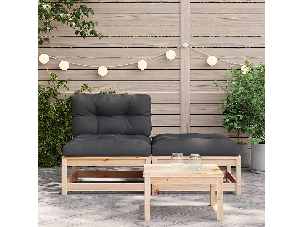 Canapé de jardin sans accoudoirs avec coussins et repose-pieds FR14079
