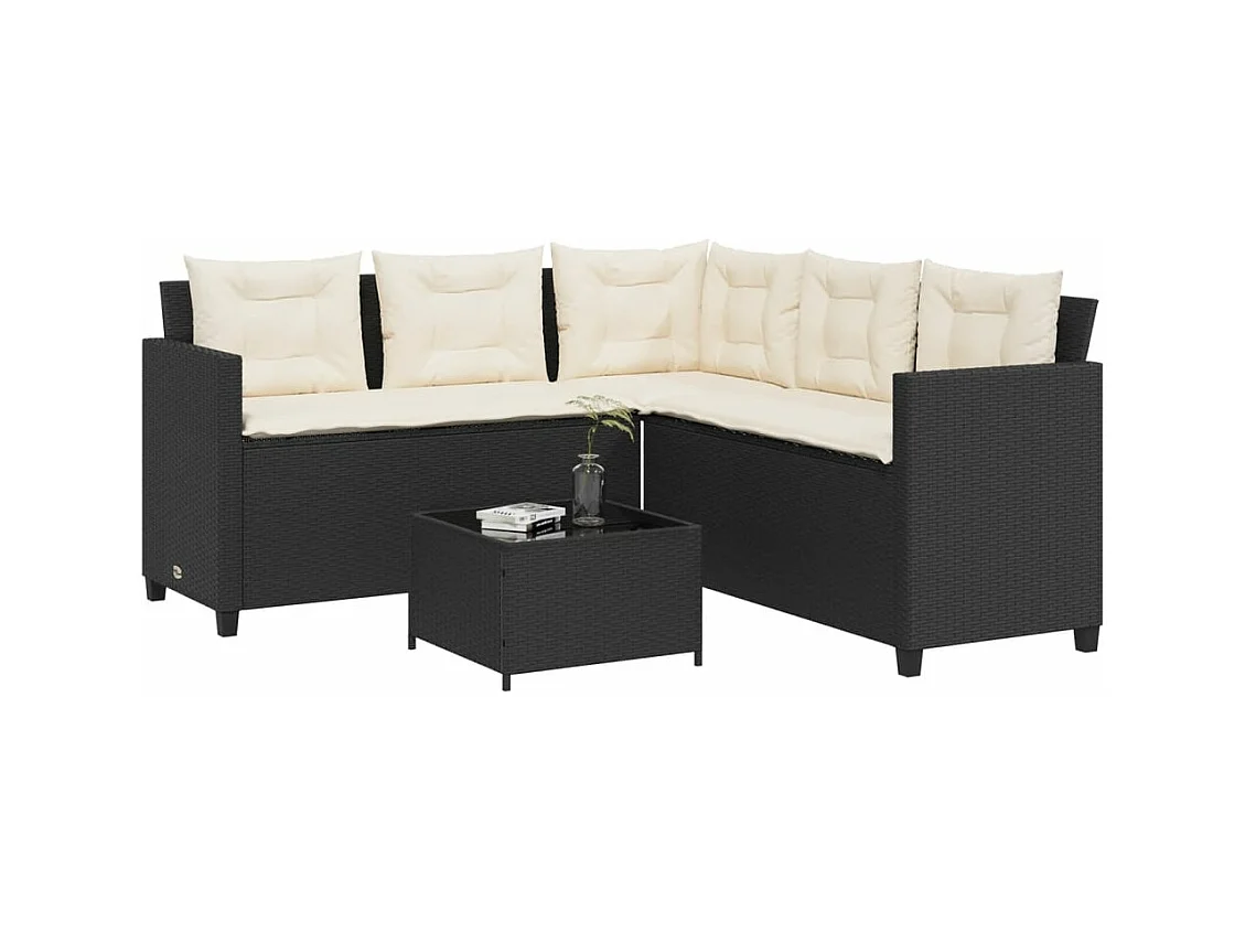 Canapé de jardin avec table et coussins en forme de L noir FR72785