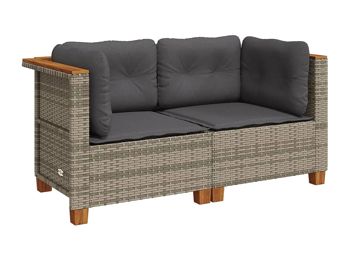 Tuinhoekbanken 2 st met kussens poly rattan grijs BE480490