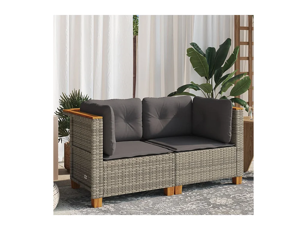 Lot de 2 Canapés d'angle de jardin et coussins gris résine tressée FR550931