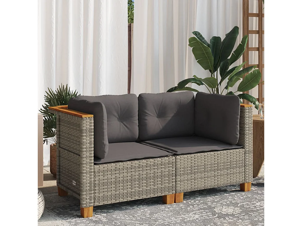 Lot de 2 Canapés d'angle de jardin et coussins gris résine tressée FR550931