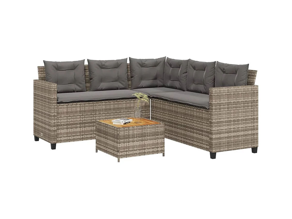 Canapé de jardin avec table et coussins en forme de L gris FR84744