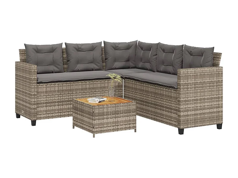 Canapé de jardin avec table et coussins en forme de L gris FR84744