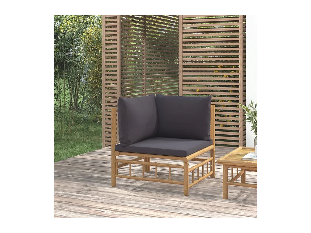 Canapé d'angle de jardin avec coussins gris foncé bambou FR86637