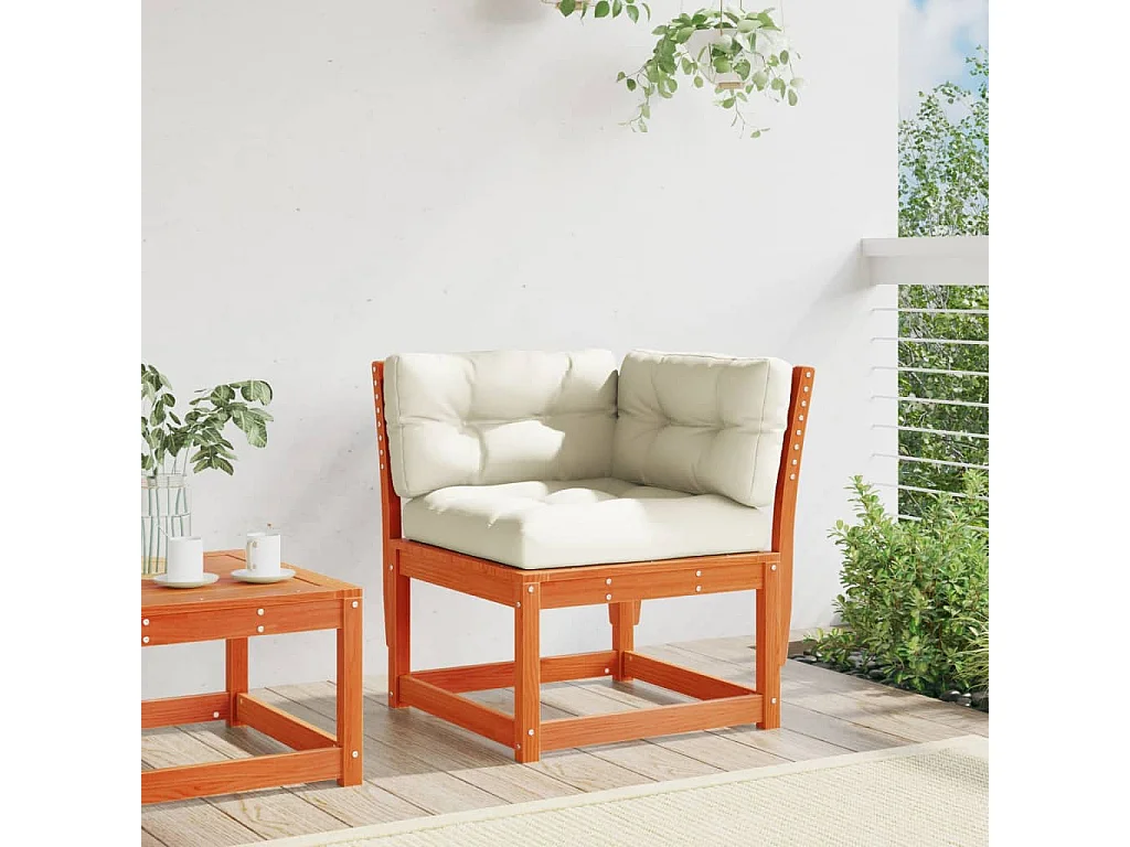 Canapé d'angle de jardin coussins cire marron bois pin massif FR513499