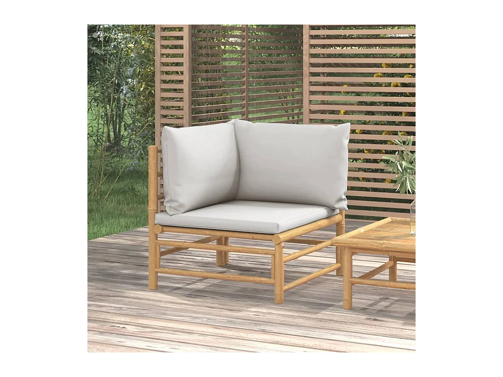 Canapé d'angle de jardin avec coussins gris clair bambou FR93979