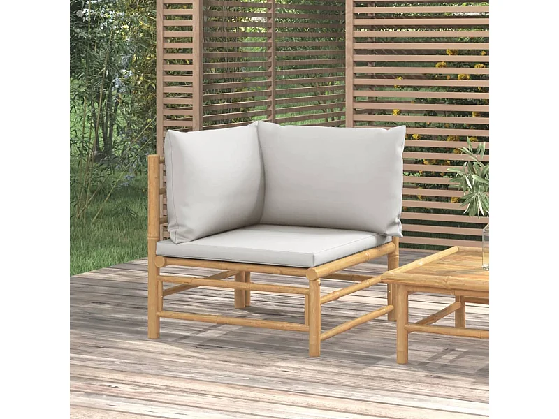 Canapé d'angle de jardin avec coussins gris clair bambou FR93979
