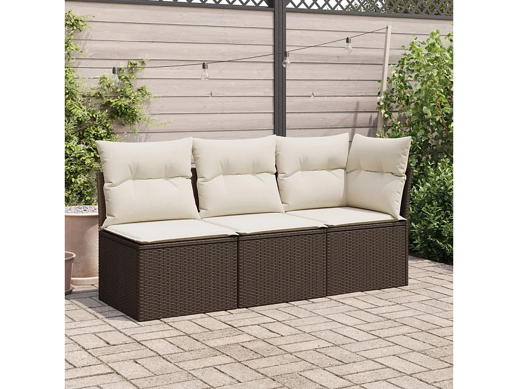 Tuinhoekbank met kussens poly rattan bruin BE742489
