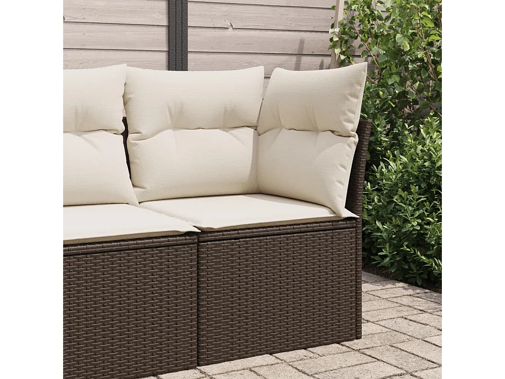 Tuinhoekbank met kussens poly rattan bruin BE742489