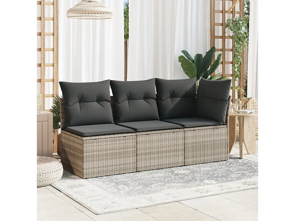 Canapé d'angle de jardin et coussins gris clair résine tressée FR877215