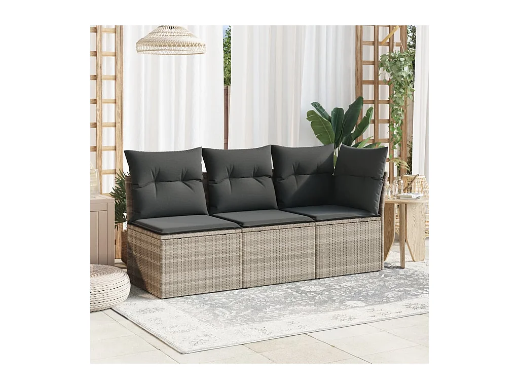 Canapé d'angle de jardin et coussins gris clair résine tressée FR877215