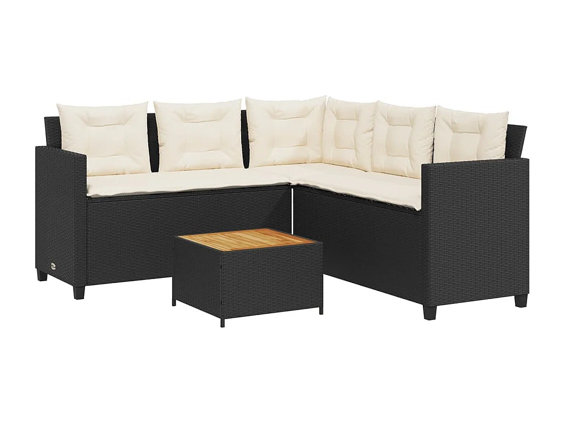Canapé de jardin avec table et coussins en forme de L noir FR84634