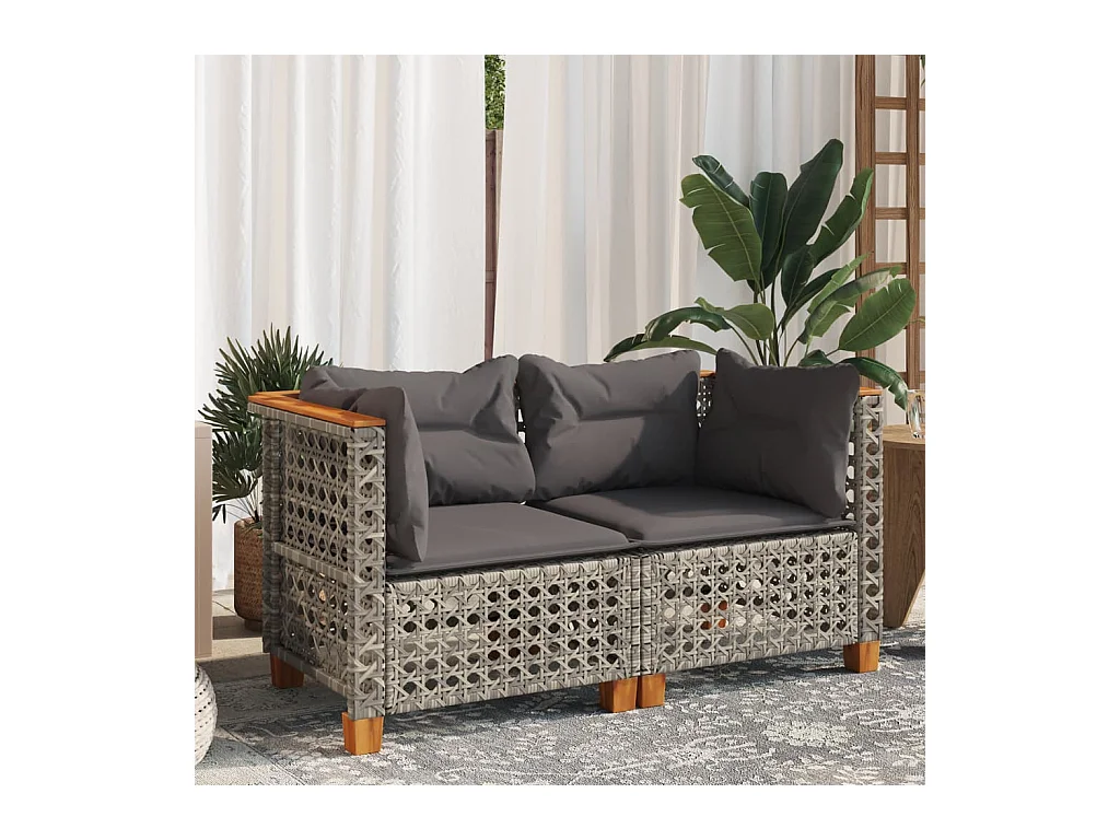 Lot de 2 Canapés d'angle de jardin et coussins gris résine tressée FR524715