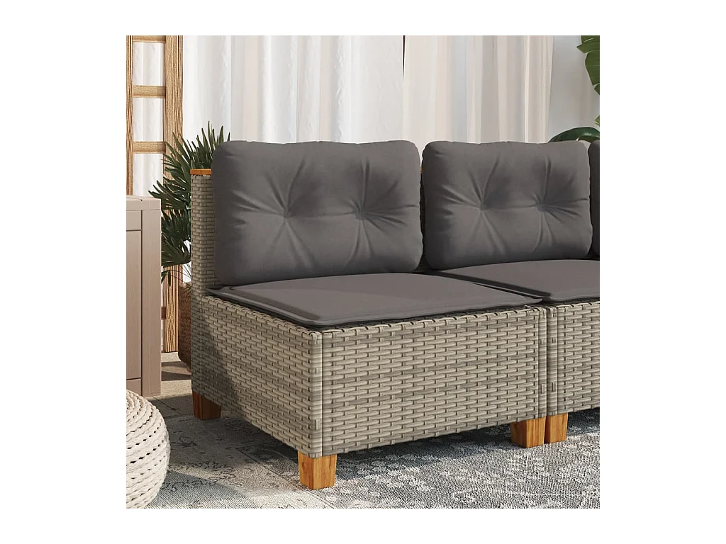 Canapé de jardin sans accoudoirs coussins gris résine tressée FR313054