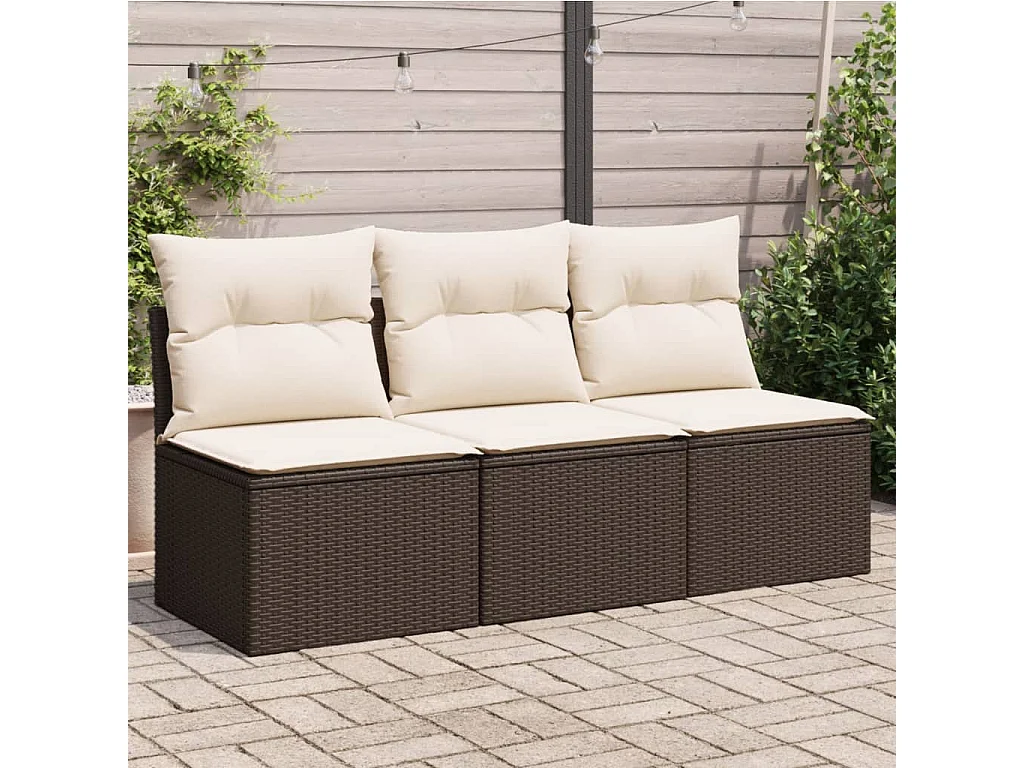 Tuinbank 3-zits met kussens poly rattan bruin BE581068