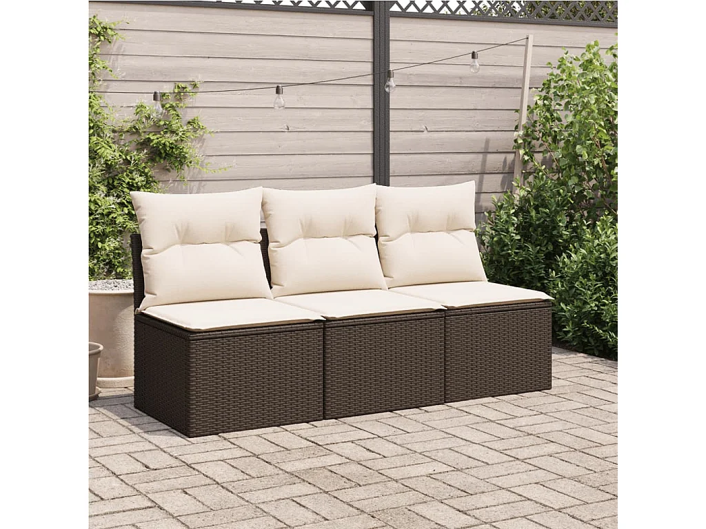 Tuinbank 3-zits met kussens poly rattan bruin BE581068