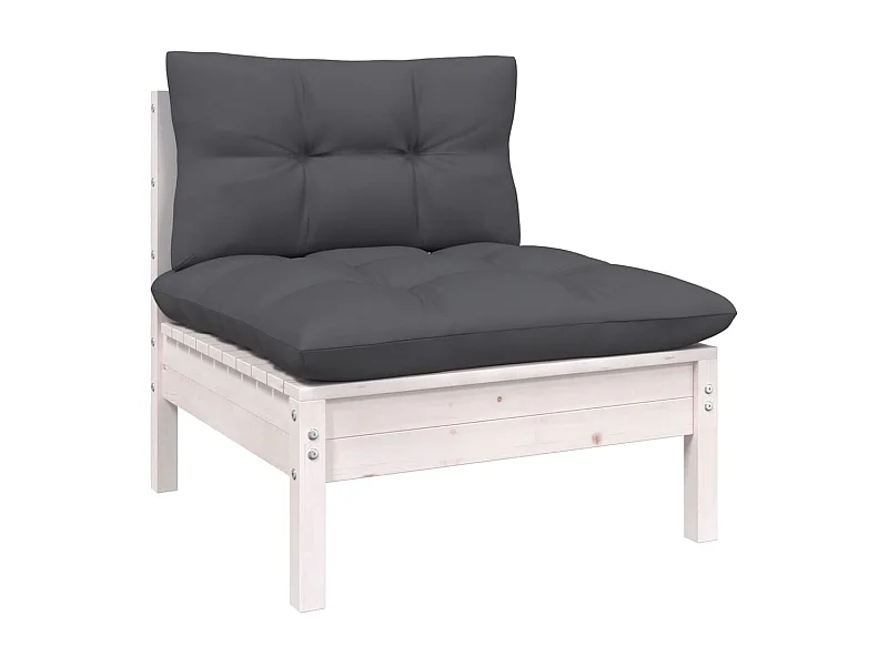 Canapé central de jardin avec coussins Blanc Bois de pin massif FR96361