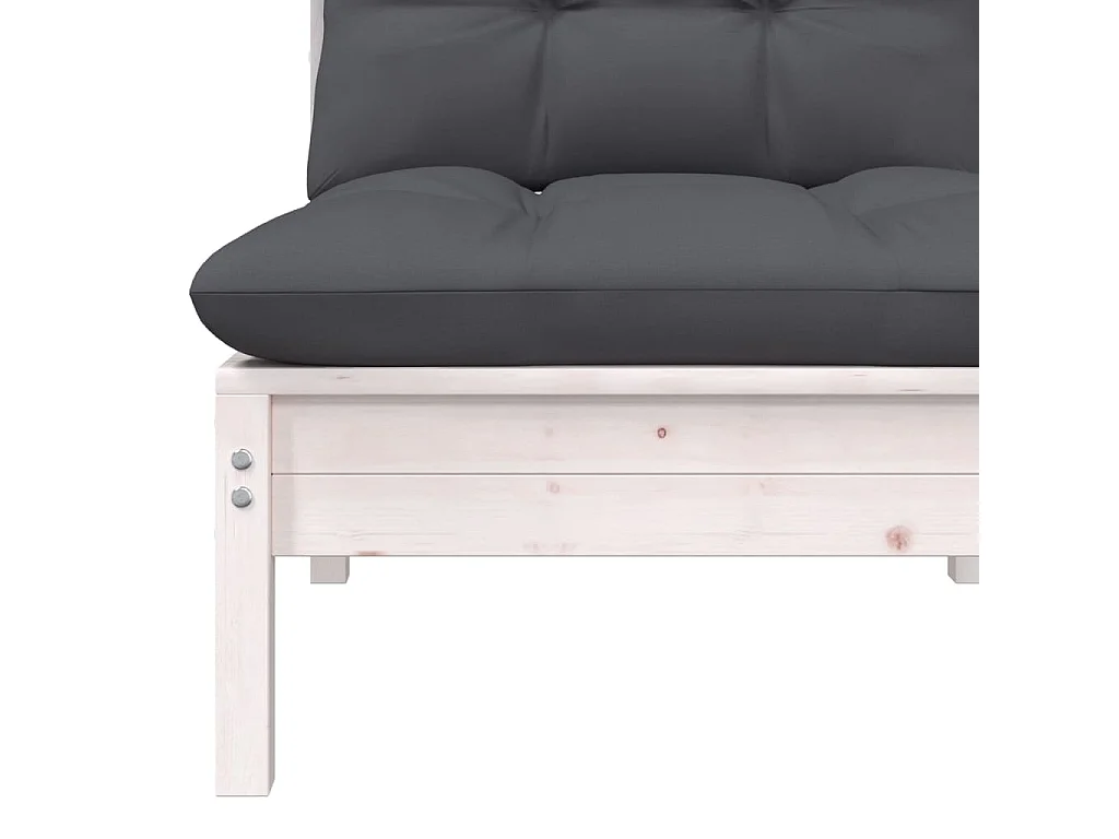 Canapé central de jardin avec coussins Blanc Bois de pin massif FR96361