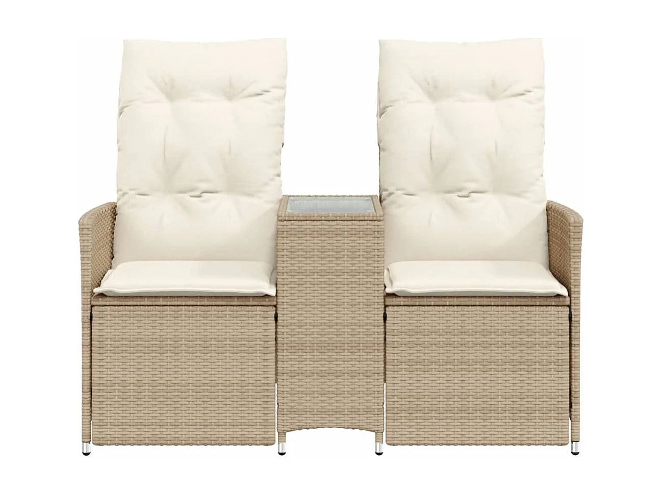 Canapé de jardin inclinable 2 places avec table beige rotin FR320028