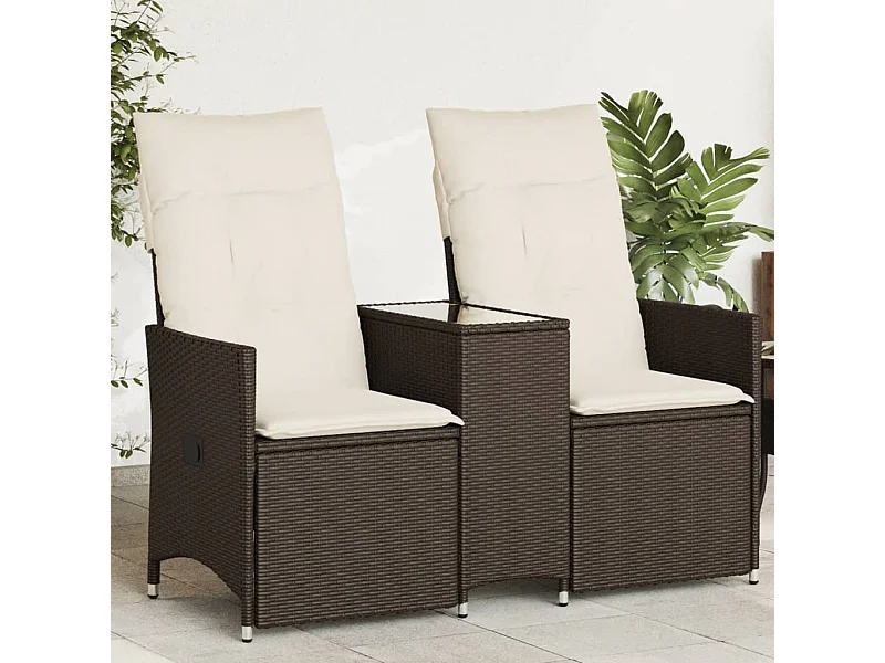 Sofá de jardim reclinável 2 lugares com mesa vime PE castanho PT718930