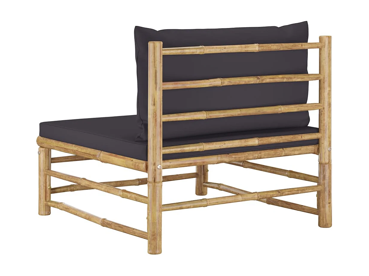 Tuinmiddenbank met donkergrijze kussens bamboe BE409564