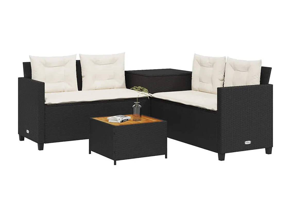 Canapé de jardin avec table et coussins en forme de L noir FR120828