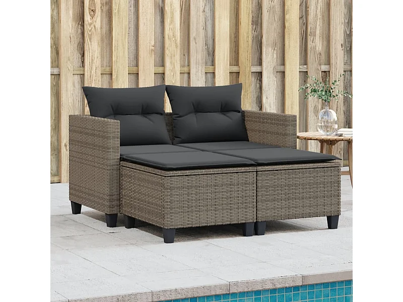 Sofá de jardim de 2 lugares com bancos vime PE cinzento PT590594