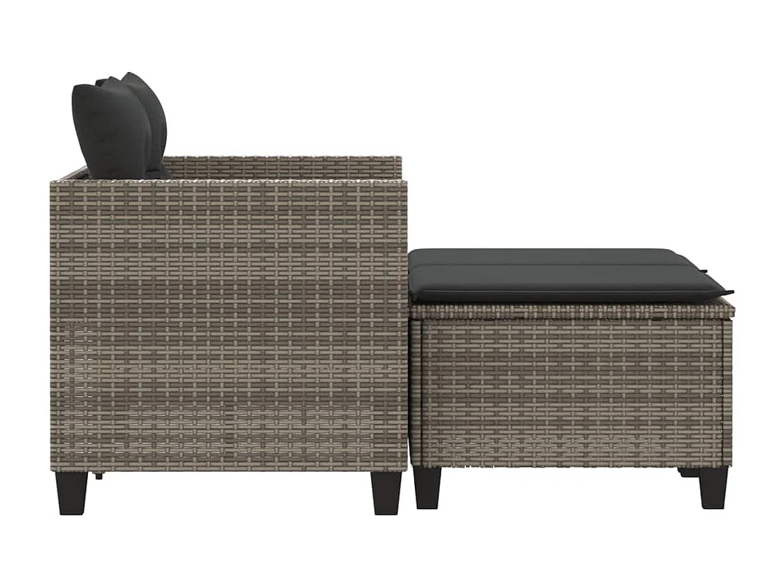 Canapé de jardin 2 places avec tabourets gris résine tressée FR795174