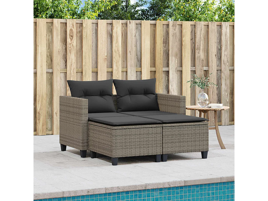 Canapé de jardin 2 places avec tabourets gris résine tressée FR795174