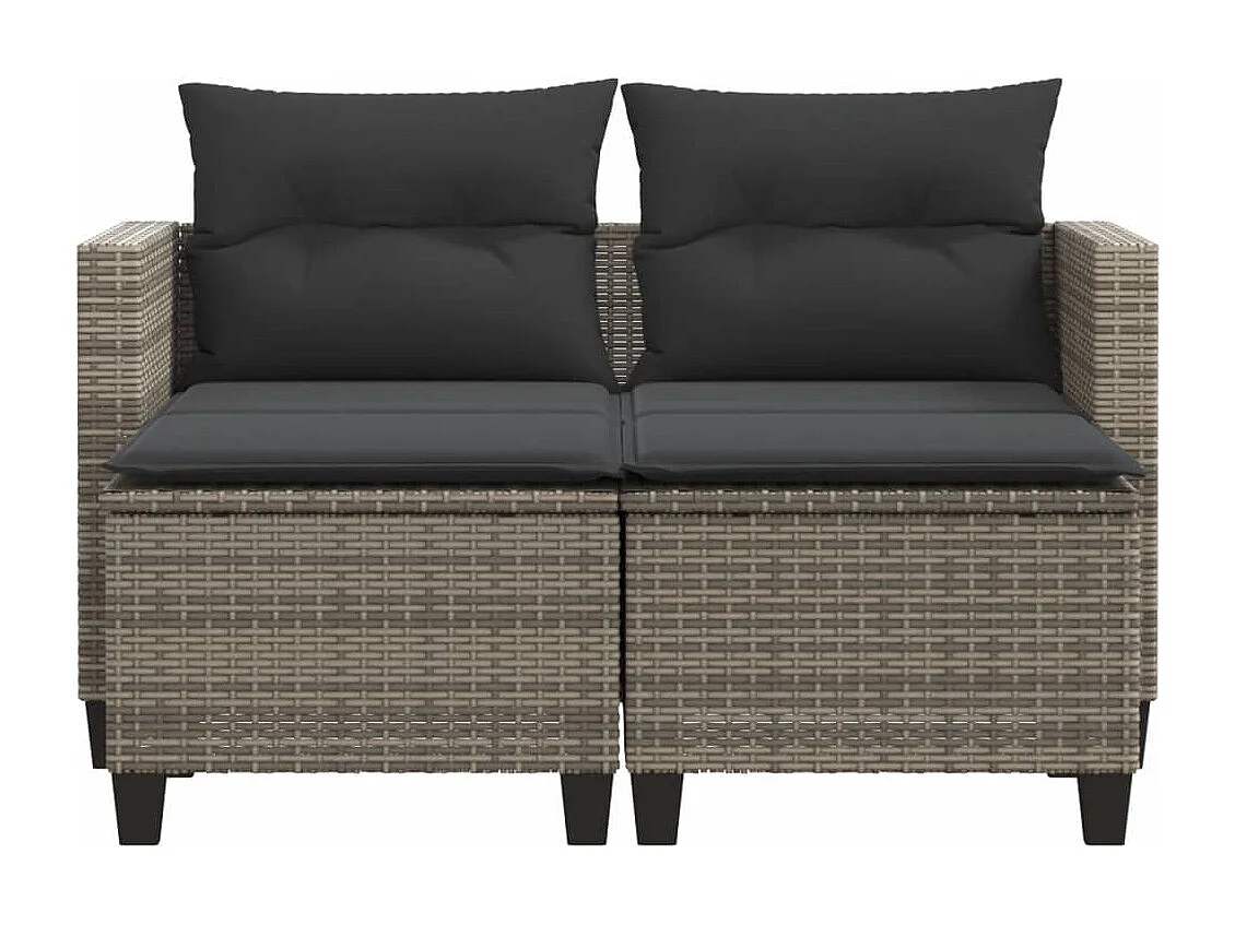 Canapé de jardin 2 places avec tabourets gris résine tressée FR795174