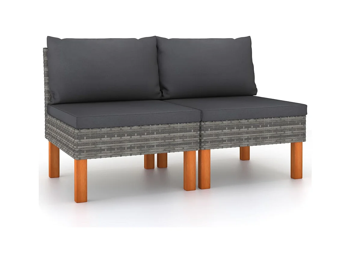 Sofás centrales 2 uds ratán sintético y madera de eucalipto ES155987