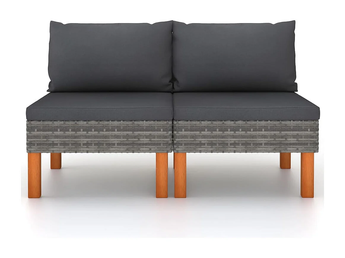 Sofás de centro 2 pcs vime PE e madeira de eucalipto maciça PT543059